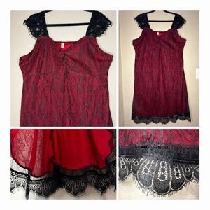 IGIGI Plus Size 3XL Red & Black Lace Overlay Cocktail Dress Coquette Vampy Event